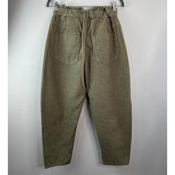 ZARA Green Corduroy Pant High Rise Tapered Leg Regular Fit Casual Zip Fly Size 8 - Picture 4 of 7